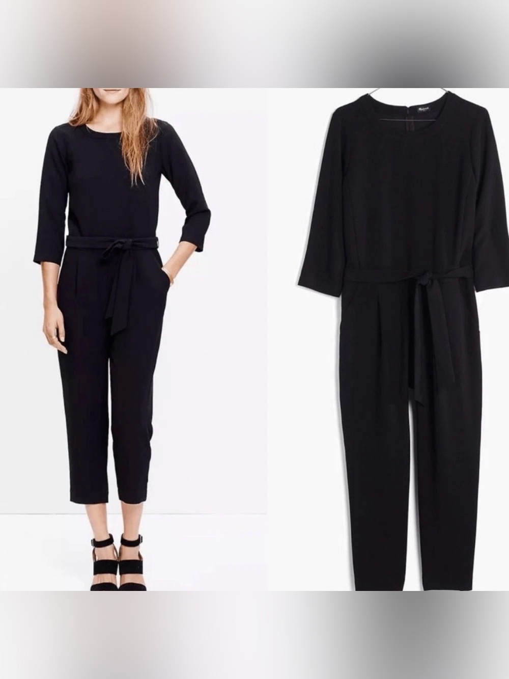 Madewell Sloan Black Crepe Tie-Waist Cropped Jumpsuit - Size 12